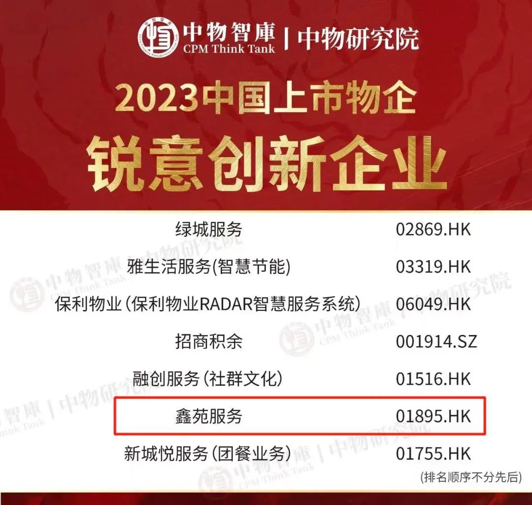 鑫苑服务斩获“2023中国上市物企锐意创新企业” 鑫苑服务斩获“2023中国上市物企锐意创新企业”